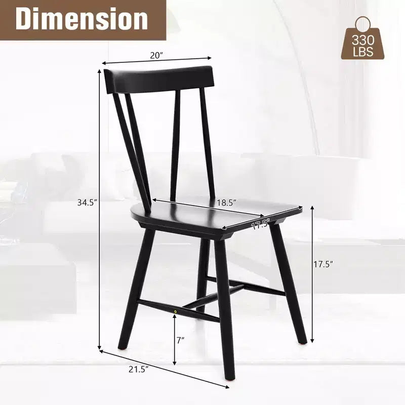 Costway Lot de 2 chaises de salle à manger Windsor sans accoudoirs en bois massif de caoutchouc Noir/Blanc/Naturel