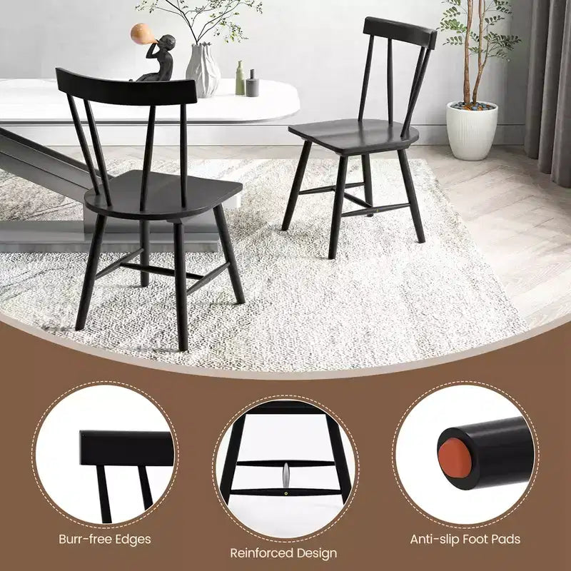 Costway Lot de 2 chaises de salle à manger Windsor sans accoudoirs en bois massif de caoutchouc Noir/Blanc/Naturel