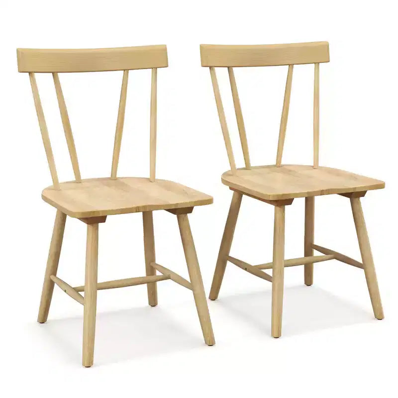 Costway Lot de 2 chaises de salle à manger Windsor sans accoudoirs en bois massif de caoutchouc Noir/Blanc/Naturel