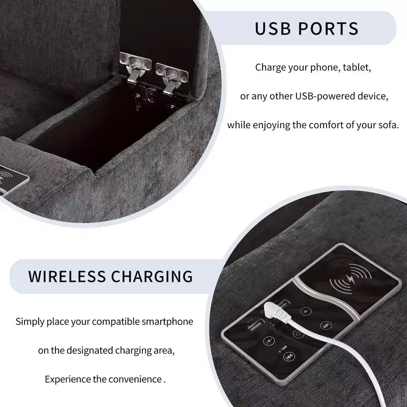 Canapé modulaire rembourré avec ports de charge USB, chargement sans fil et haut-parleur Bluetooth intégré-ModernLuxe