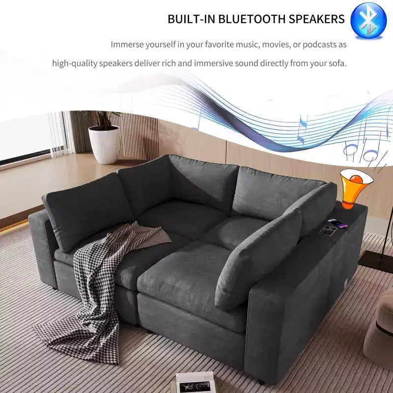Canapé modulaire rembourré avec ports de charge USB, chargement sans fil et haut-parleur Bluetooth intégré-ModernLuxe