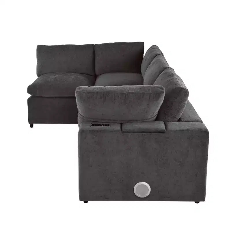 Canapé modulaire rembourré avec ports de charge USB, chargement sans fil et haut-parleur Bluetooth intégré-ModernLuxe