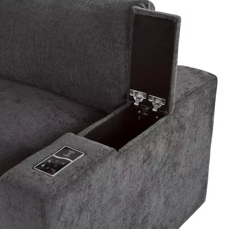Canapé modulaire rembourré avec ports de charge USB, chargement sans fil et haut-parleur Bluetooth intégré-ModernLuxe