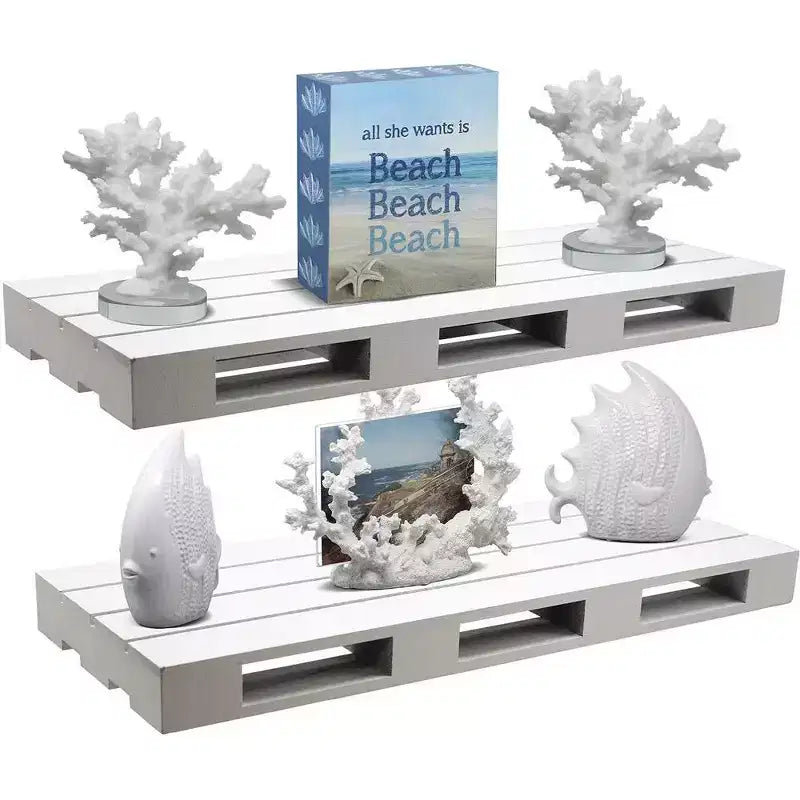 Set of 2 (7 D x 17 W x 1.75 H) Sorbus Floating Pallet Style Shelves - for Home Dcor, Living Room, Bathroom, Bedroom, Nursery, etc (Gray White)