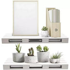 Lot de 2 étagères flottantes de style palette Sorbus (17,78 cm P x 43,18 cm L x 4,45 cm H) – pour la décoration intérieure, le salon, la salle de bain, la chambre, la crèche, etc. (Blanc gris)