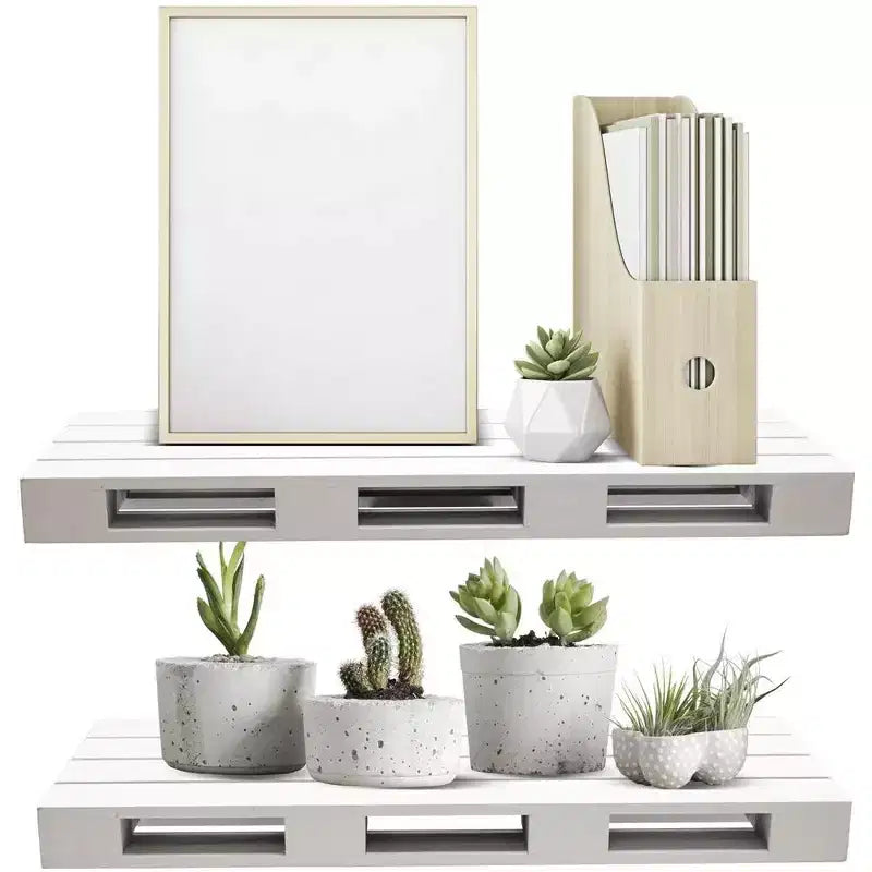 Lot de 2 étagères flottantes de style palette Sorbus (17,78 cm P x 43,18 cm L x 4,45 cm H) – pour la décoration intérieure, le salon, la salle de bain, la chambre, la crèche, etc. (Blanc gris)