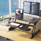 Mount-It! Convertisseur de bureau debout à hauteur réglable | Rehausseur de bureau debout de 96,5 cm de large avec ressort à gaz et plateau pour clavier pouvant accueillir deux moniteurs | Noir