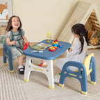 Table et 2 chaises pour enfants Costway, bureau d'activités artistiques avec étagère de rangement et blocs de construction