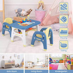Table et 2 chaises pour enfants Costway, bureau d'activités artistiques avec étagère de rangement et blocs de construction