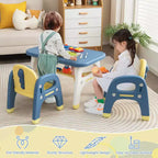 Table et 2 chaises pour enfants Costway, bureau d'activités artistiques avec étagère de rangement et blocs de construction