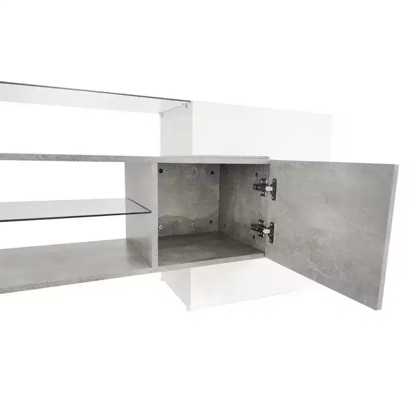Meuble TV polyvalent pour téléviseurs jusqu'à 80 pouces avec 2 étagères en verre éclairées et lumières LED à changement de couleur - ModernLuxe