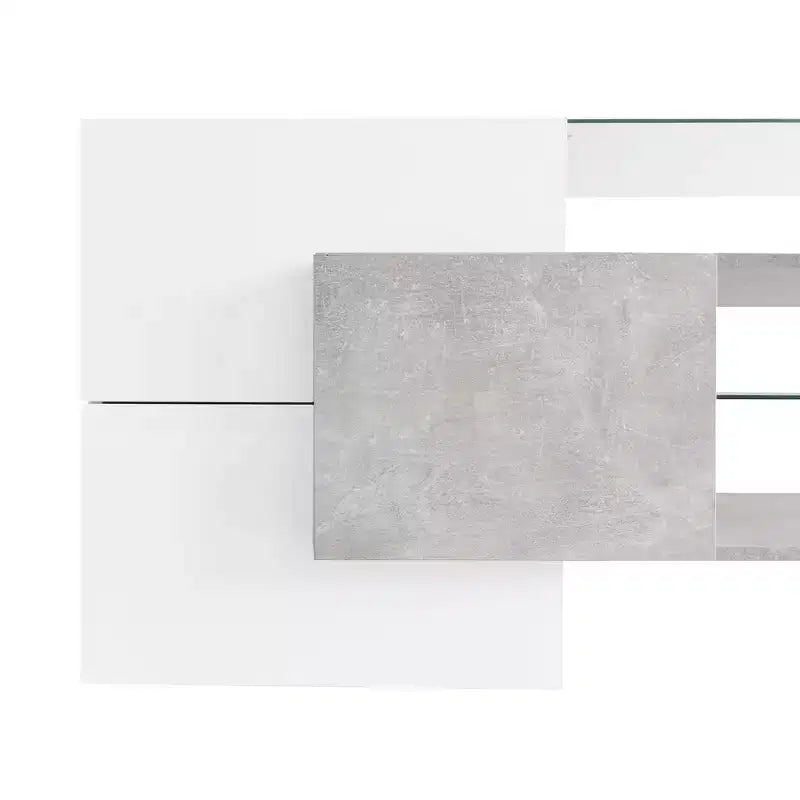 Meuble TV polyvalent pour téléviseurs jusqu'à 80 pouces avec 2 étagères en verre éclairées et lumières LED à changement de couleur - ModernLuxe