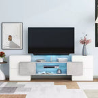 Meuble TV polyvalent pour téléviseurs jusqu'à 80 pouces avec 2 étagères en verre éclairées et lumières LED à changement de couleur - ModernLuxe