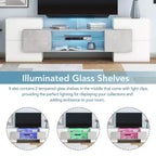 Meuble TV polyvalent pour téléviseurs jusqu'à 80 pouces avec 2 étagères en verre éclairées et lumières LED à changement de couleur - ModernLuxe