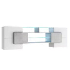 Meuble TV polyvalent pour téléviseurs jusqu'à 80 pouces avec 2 étagères en verre éclairées et lumières LED à changement de couleur - ModernLuxe