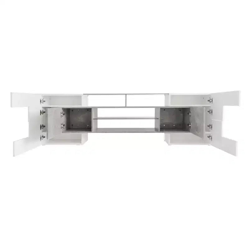Meuble TV polyvalent pour téléviseurs jusqu'à 80 pouces avec 2 étagères en verre éclairées et lumières LED à changement de couleur - ModernLuxe