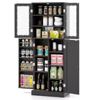 Costway Meuble de Rangement de Cuisine Haut de 161,3 cm avec Porte en Verre, Étagères de Rangement Noir/Blanc