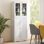 Costway Meuble de Rangement de Cuisine Haut de 161,3 cm avec Porte en Verre, Étagères de Rangement Noir/Blanc