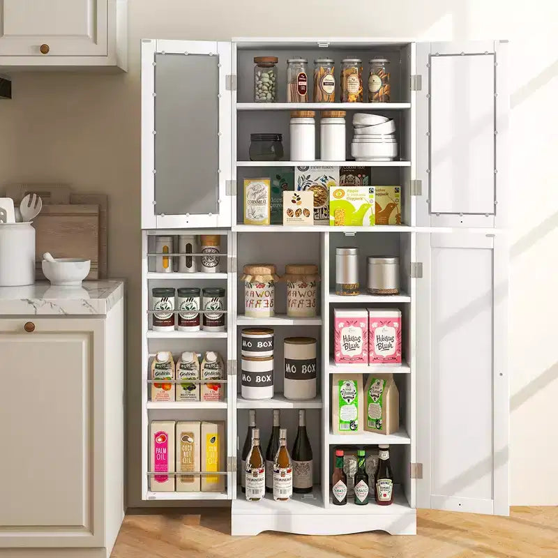 Costway Meuble de Rangement de Cuisine Haut de 161,3 cm avec Porte en Verre, Étagères de Rangement Noir/Blanc