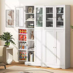 Costway Meuble de Rangement de Cuisine Haut de 161,3 cm avec Porte en Verre, Étagères de Rangement Noir/Blanc