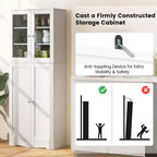 Costway Meuble de Rangement de Cuisine Haut de 161,3 cm avec Porte en Verre, Étagères de Rangement Noir/Blanc