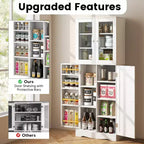 Costway Meuble de Rangement de Cuisine Haut de 161,3 cm avec Porte en Verre, Étagères de Rangement Noir/Blanc