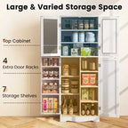 Costway Meuble de Rangement de Cuisine Haut de 161,3 cm avec Porte en Verre, Étagères de Rangement Noir/Blanc