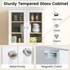 Costway Meuble de Rangement de Cuisine Haut de 161,3 cm avec Porte en Verre, Étagères de Rangement Noir/Blanc