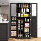 Costway Meuble de Rangement de Cuisine Haut de 161,3 cm avec Porte en Verre, Étagères de Rangement Noir/Blanc