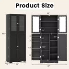 Costway Meuble de Rangement de Cuisine Haut de 161,3 cm avec Porte en Verre, Étagères de Rangement Noir/Blanc