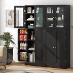 Costway Meuble de Rangement de Cuisine Haut de 161,3 cm avec Porte en Verre, Étagères de Rangement Noir/Blanc