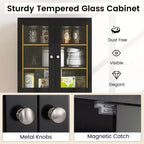 Costway Meuble de Rangement de Cuisine Haut de 161,3 cm avec Porte en Verre, Étagères de Rangement Noir/Blanc