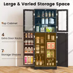 Costway Meuble de Rangement de Cuisine Haut de 161,3 cm avec Porte en Verre, Étagères de Rangement Noir/Blanc