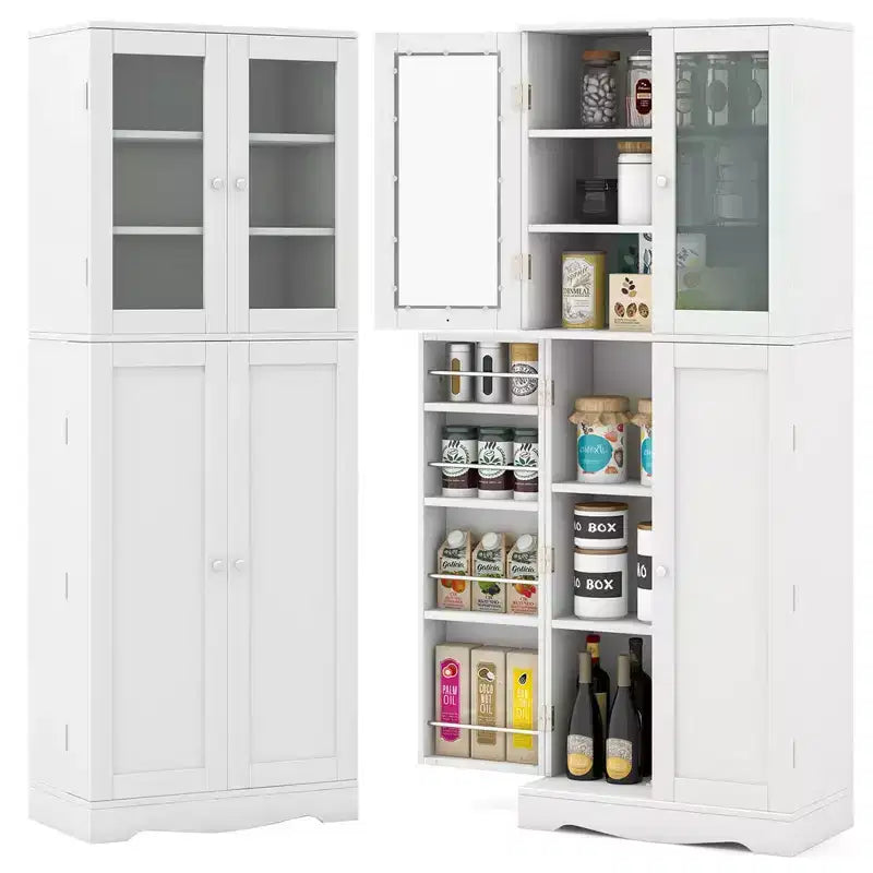 Costway Meuble de Rangement de Cuisine Haut de 161,3 cm avec Porte en Verre, Étagères de Rangement Noir/Blanc