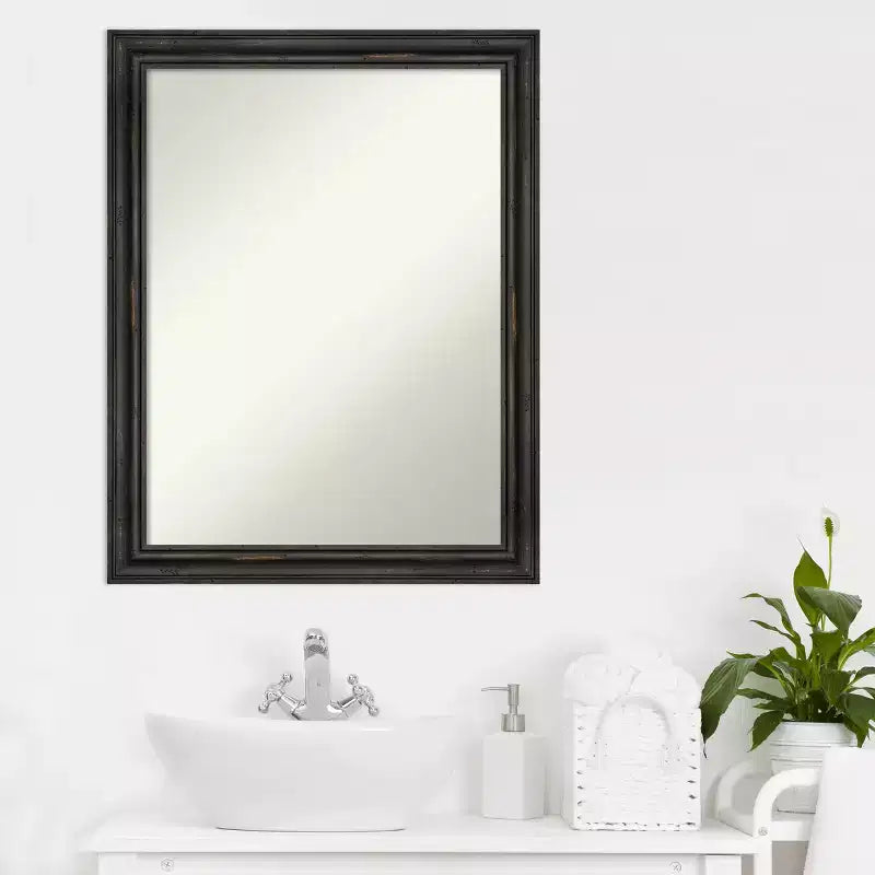Miroir mural de salle de bain Amanti Art en bois de pin rustique, étroit et sans biseau