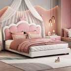 Lit plateforme pleine/double, cadre de lit de princesse rembourré avec tête de lit en forme de couronne - ModernLuxe