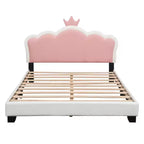 Lit plateforme pleine/double, cadre de lit de princesse rembourré avec tête de lit en forme de couronne - ModernLuxe
