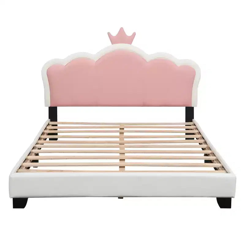 Lit plateforme pleine/double, cadre de lit de princesse rembourré avec tête de lit en forme de couronne - ModernLuxe