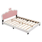 Lit plateforme pleine/double, cadre de lit de princesse rembourré avec tête de lit en forme de couronne - ModernLuxe