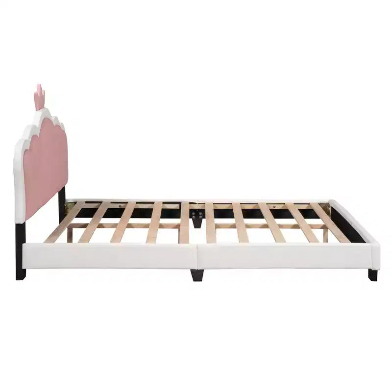 Lit plateforme pleine/double, cadre de lit de princesse rembourré avec tête de lit en forme de couronne - ModernLuxe