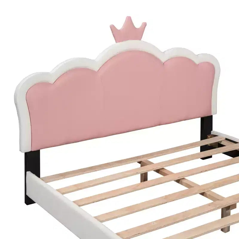 Lit plateforme pleine/double, cadre de lit de princesse rembourré avec tête de lit en forme de couronne - ModernLuxe