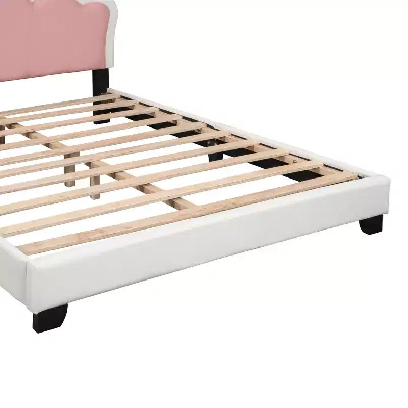 Lit plateforme pleine/double, cadre de lit de princesse rembourré avec tête de lit en forme de couronne - ModernLuxe