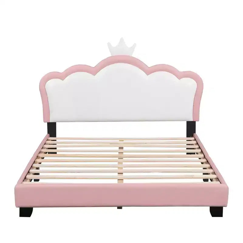 Lit plateforme pleine/double, cadre de lit de princesse rembourré avec tête de lit en forme de couronne - ModernLuxe