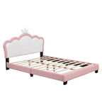 Lit plateforme pleine/double, cadre de lit de princesse rembourré avec tête de lit en forme de couronne - ModernLuxe