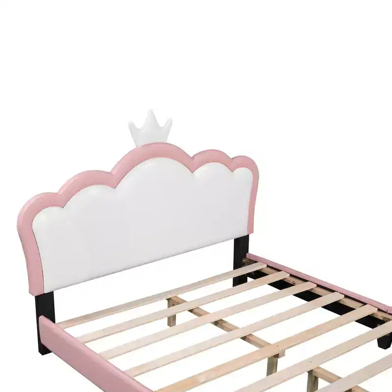 Lit plateforme pleine/double, cadre de lit de princesse rembourré avec tête de lit en forme de couronne - ModernLuxe
