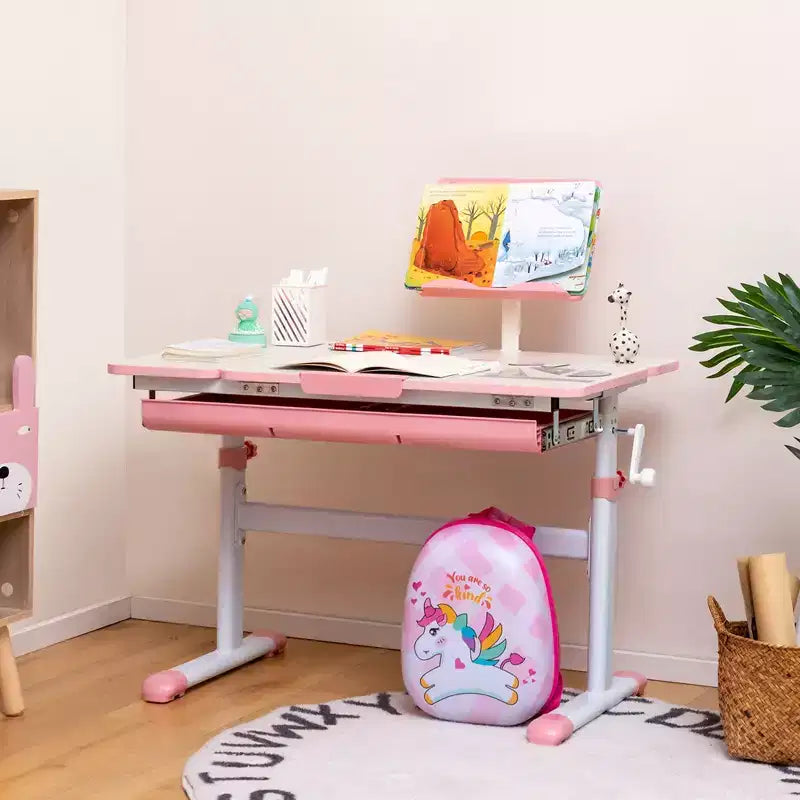 Costway Bureau d'étude pour enfants, réglable en hauteur, avec plateau inclinable et support de livre Bleu/Rose