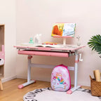 Costway Bureau d'étude pour enfants, réglable en hauteur, avec plateau inclinable et support de livre Bleu/Rose