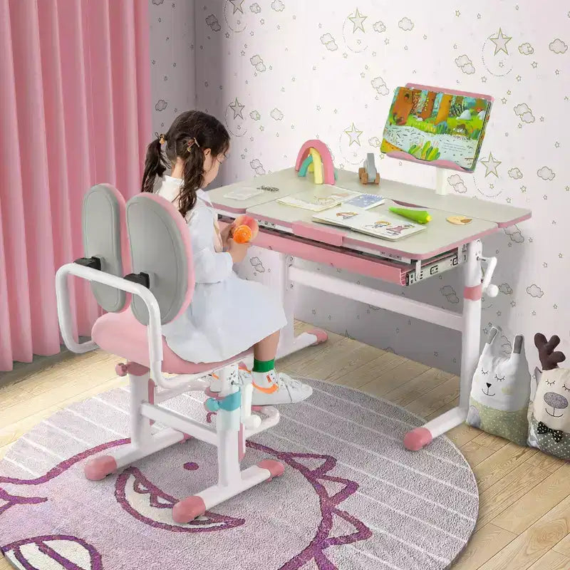 Costway Bureau d'étude pour enfants, réglable en hauteur, avec plateau inclinable et support de livre Bleu/Rose