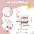 Costway Bureau d'étude pour enfants, réglable en hauteur, avec plateau inclinable et support de livre Bleu/Rose
