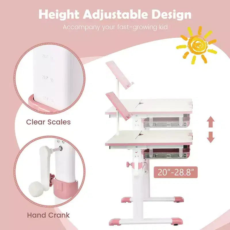 Costway Bureau d'étude pour enfants, réglable en hauteur, avec plateau inclinable et support de livre Bleu/Rose